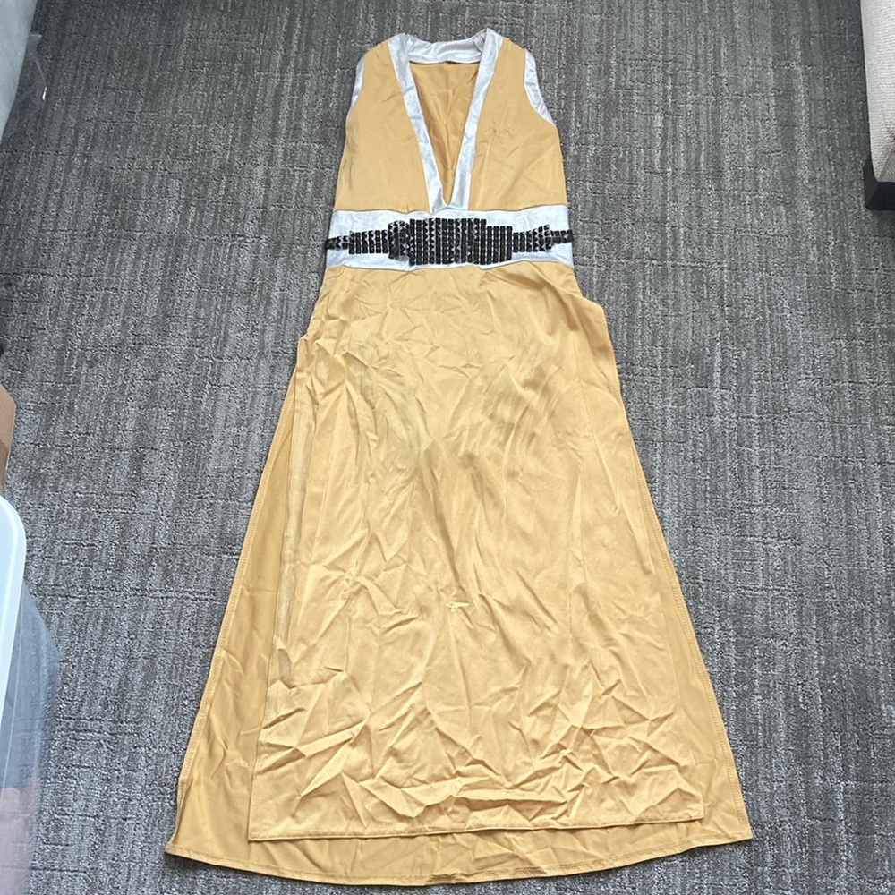 Kelle V-Neckline w/ Metallic Trim and Accented at Waistline